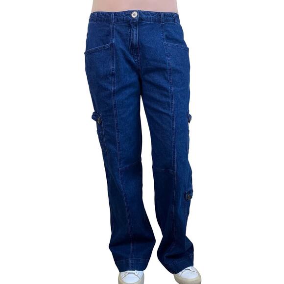 Metrostyle Denim - Metrostyle Sz 8 Vtg Y2K Relaxed Baggy Cargo Jeans Dark Wash Pockets Streetwear